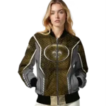 customized new orleans saints power plate gold bomber jacket best selling