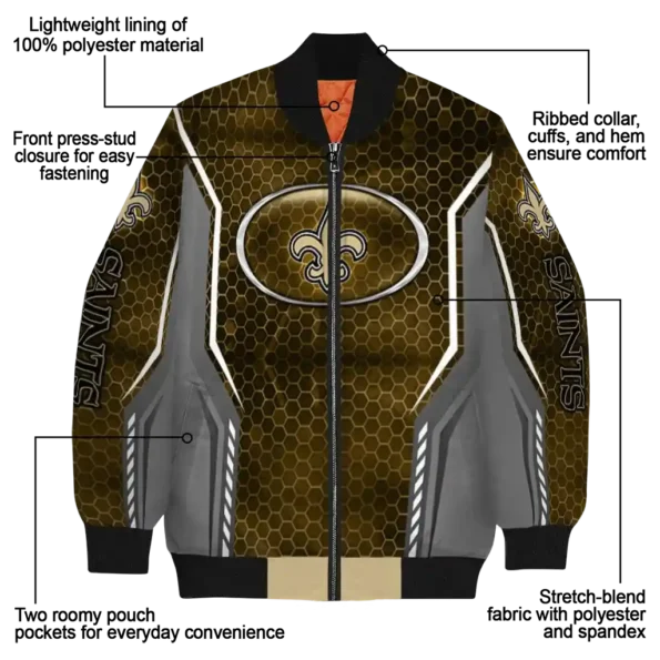 customized new orleans saints power plate gold bomber jacket new arrival