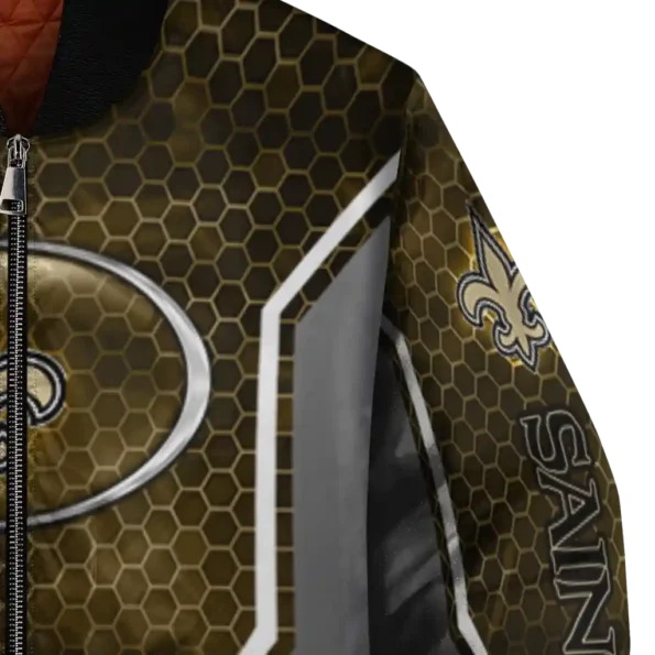 customized new orleans saints power plate gold bomber jacket premium grade