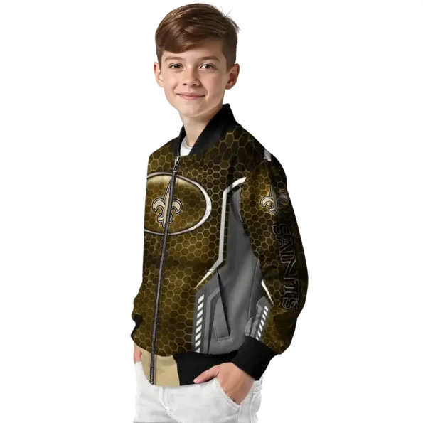 customized new orleans saints power plate gold bomber jacket trendy