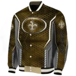 customized new orleans saints power plate gold varsity jacket best selling