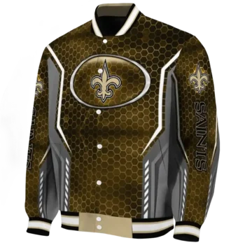 customized new orleans saints power plate gold varsity jacket best selling