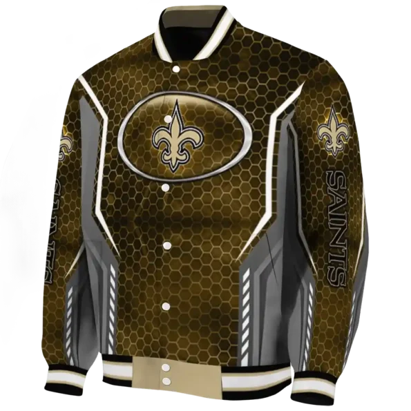 customized new orleans saints power plate gold varsity jacket best selling