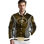 customized new orleans saints power plate gold varsity jacket best selling