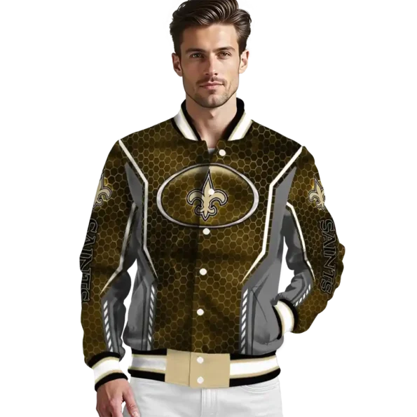 customized new orleans saints power plate gold varsity jacket high quality