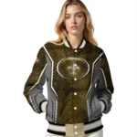 customized new orleans saints power plate gold varsity jacket best selling