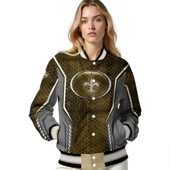 customized new orleans saints power plate gold varsity jacket latest model