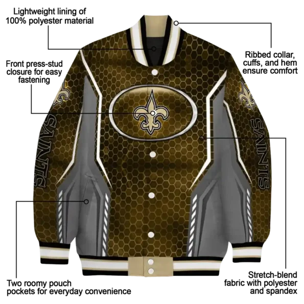 customized new orleans saints power plate gold varsity jacket new arrival