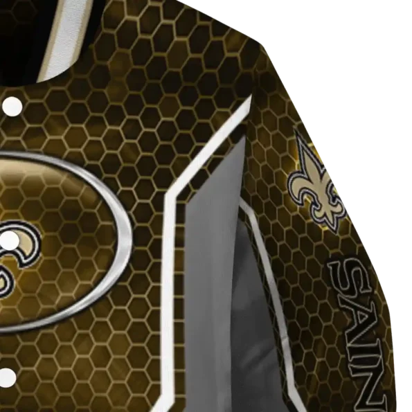 customized new orleans saints power plate gold varsity jacket premium grade