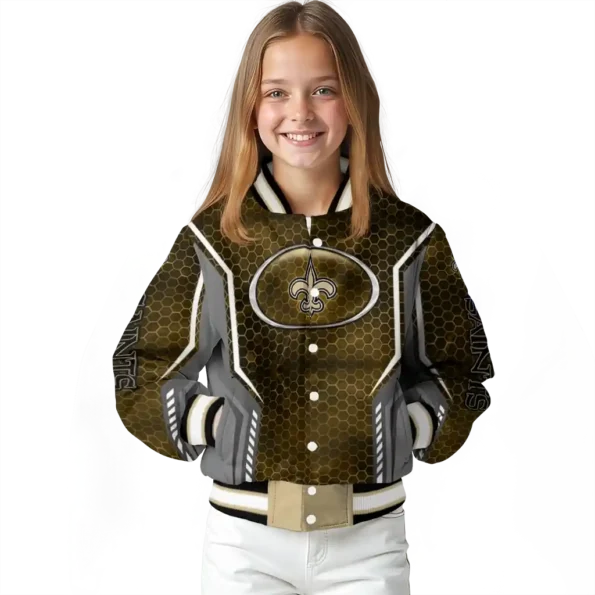 customized new orleans saints power plate gold varsity jacket top rated