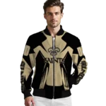 customized new orleans saints spider mark gold black crocs bomber jacket best selling