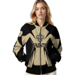 customized new orleans saints spider mark gold black crocs bomber jacket best selling