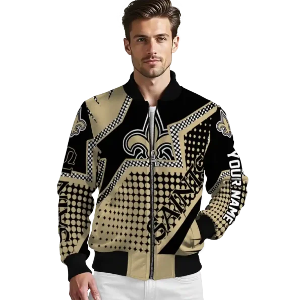 customized new orleans saints star burst gold bomber jacket high quality