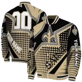 customized new orleans saints star burst gold varsity jacket fashion forward