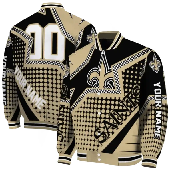 customized new orleans saints star burst gold varsity jacket fashion forward