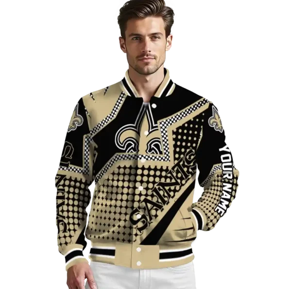 customized new orleans saints star burst gold varsity jacket high quality