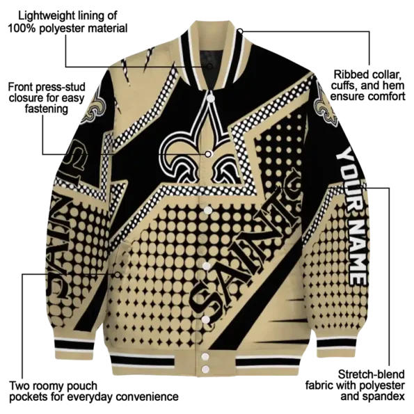 customized new orleans saints star burst gold varsity jacket new arrival