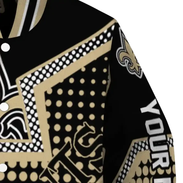 customized new orleans saints star burst gold varsity jacket premium grade