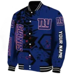 customized new york giants hexagon cluster blue black varsity jacket best selling