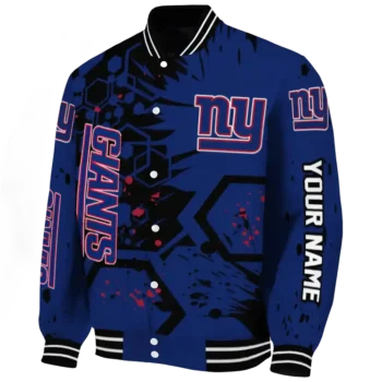 customized new york giants hexagon cluster blue black varsity jacket best selling