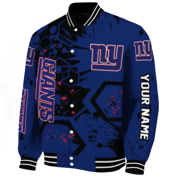 customized new york giants hexagon cluster blue black varsity jacket best selling