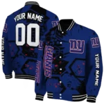 customized new york giants hexagon cluster blue black varsity jacket best selling