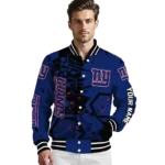 customized new york giants hexagon cluster blue black varsity jacket best selling