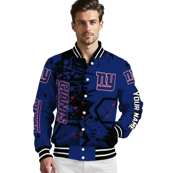 customized new york giants hexagon cluster blue black varsity jacket high quality