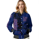 customized new york giants hexagon cluster blue black varsity jacket best selling