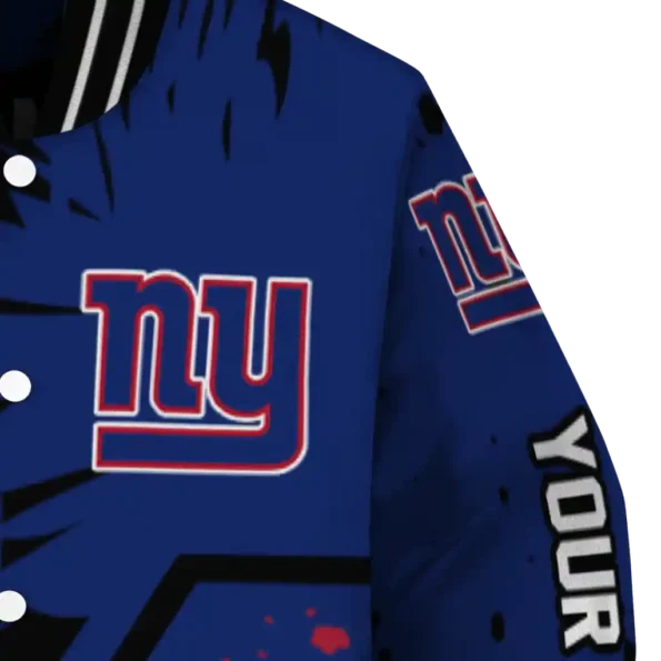 customized new york giants hexagon cluster blue black varsity jacket premium grade