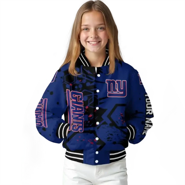 customized new york giants hexagon cluster blue black varsity jacket top rated