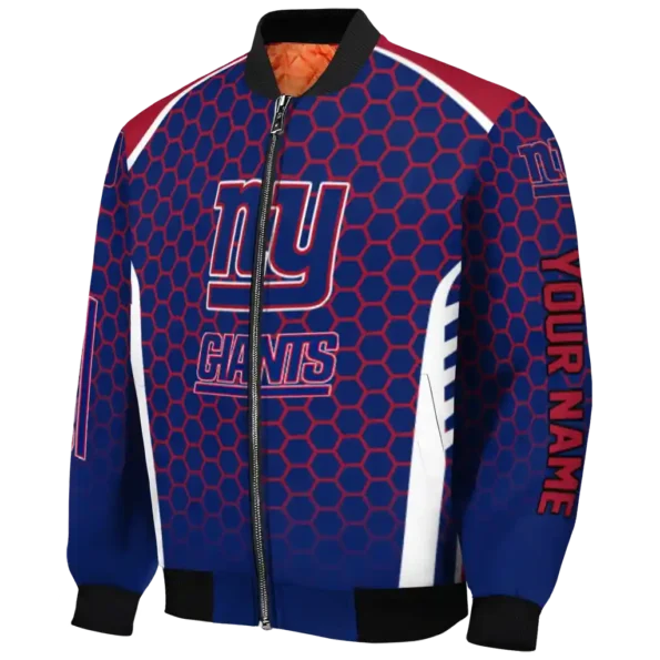 customized new york giants hexagon grid blue bomber jacket best selling
