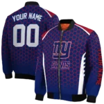 customized new york giants hexagon grid blue bomber jacket best selling
