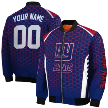 customized new york giants hexagon grid blue bomber jacket fashion forward