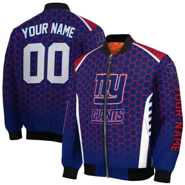 customized new york giants hexagon grid blue bomber jacket fashion forward