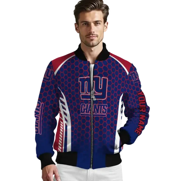 customized new york giants hexagon grid blue bomber jacket high quality
