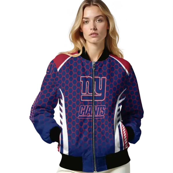 customized new york giants hexagon grid blue bomber jacket latest model