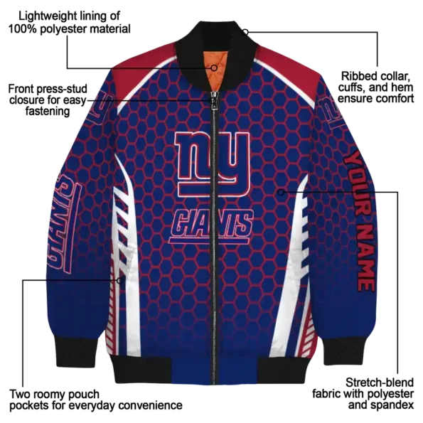 customized new york giants hexagon grid blue bomber jacket new arrival