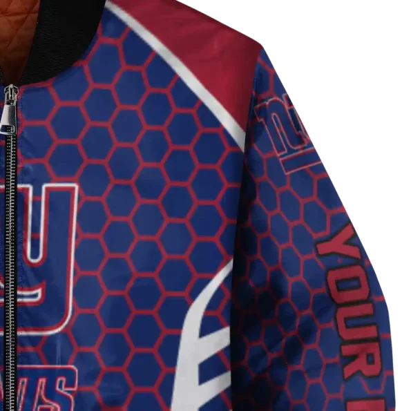 customized new york giants hexagon grid blue bomber jacket premium grade