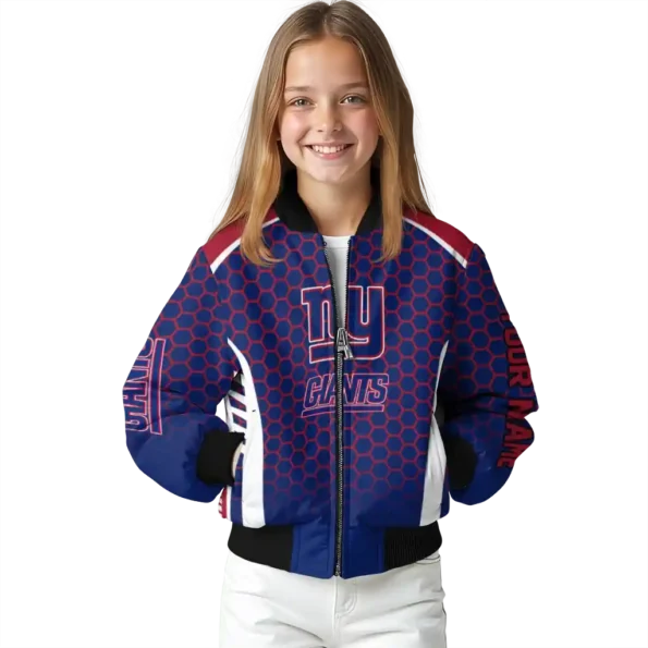 customized new york giants hexagon grid blue bomber jacket top rated