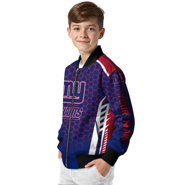 customized new york giants hexagon grid blue bomber jacket trendy
