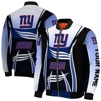 customized new york giants mesh effect blue black bomber jacket fashion forward