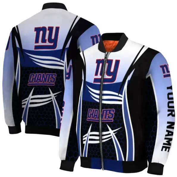 customized new york giants mesh effect blue black bomber jacket fashion forward
