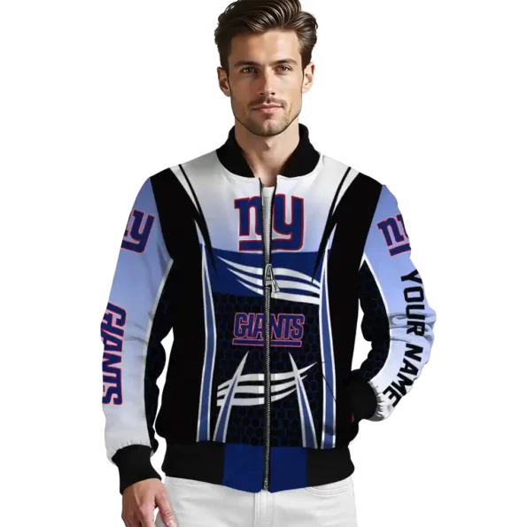 customized new york giants mesh effect blue black bomber jacket high quality