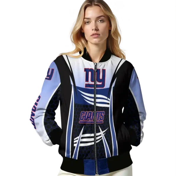 customized new york giants mesh effect blue black bomber jacket latest model