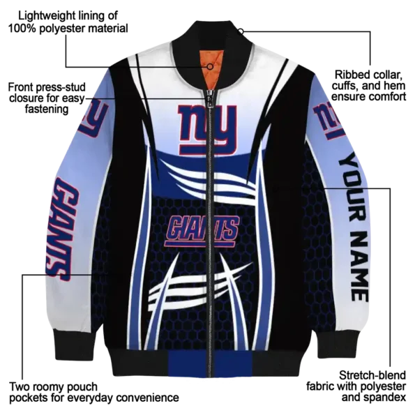 customized new york giants mesh effect blue black bomber jacket new arrival