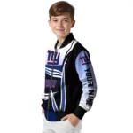 customized new york giants mesh effect blue black bomber jacket best selling
