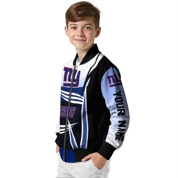 customized new york giants mesh effect blue black bomber jacket trendy
