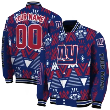 customized new york giants pyramid shapes blue varsity jacket fashion forward