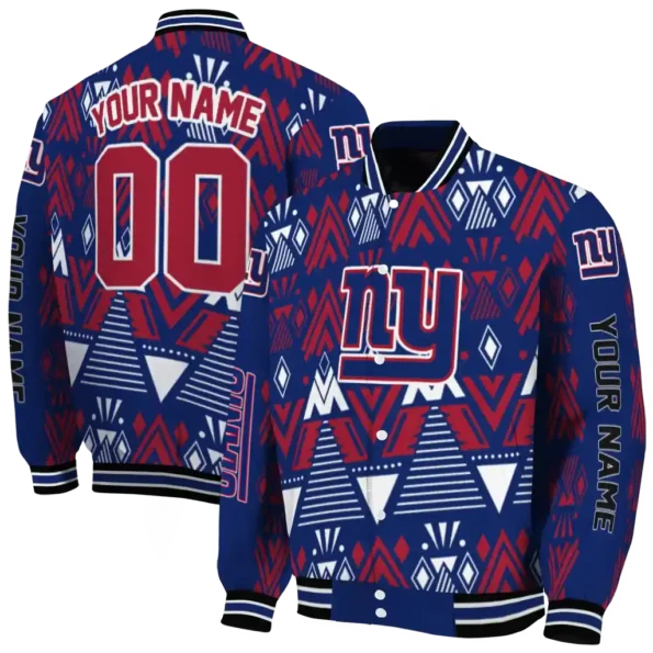 customized new york giants pyramid shapes blue varsity jacket fashion forward